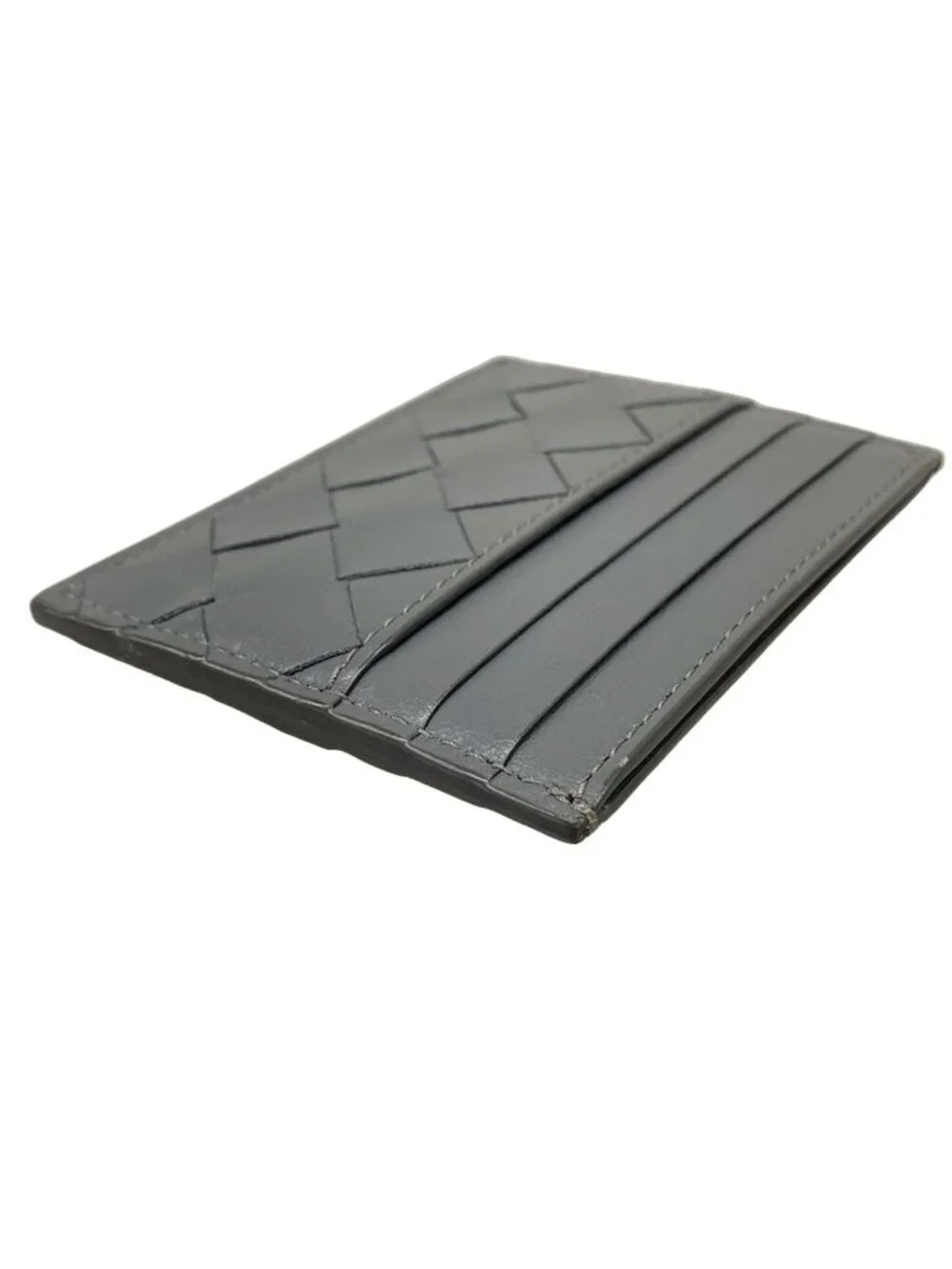 Bottega Veneta Card Case Maxi Intrecciato Dark Gray Leather